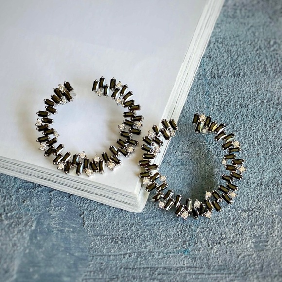 LAST ONE Black Crystal & White Zircon Earrings 1.3 in diameter - Picture 3 of 5